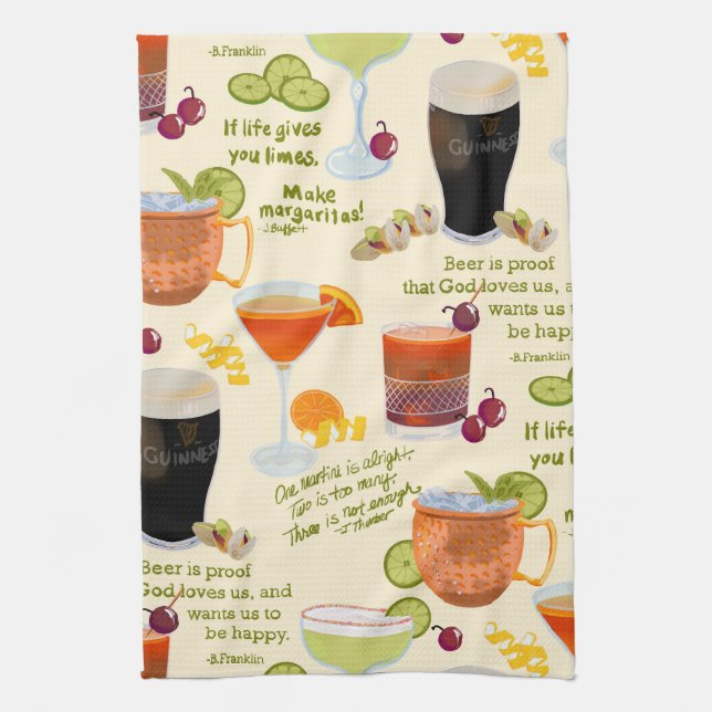 Cocktails and conversation tea towel (Vertical)
