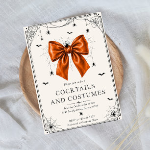 Cocktails And Costumes Halloween Orange Bow Invitation