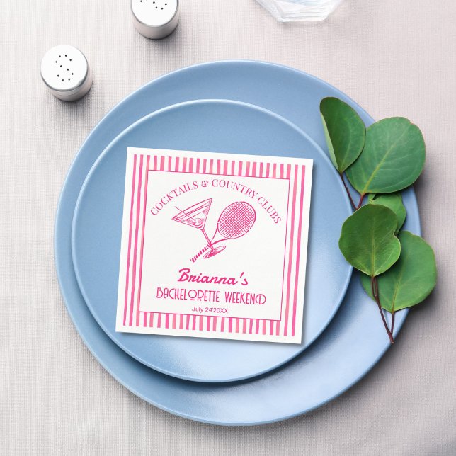 Cocktails and country clubs tennis Bachelorette Napkin (Cocktails and country clubs last swing tennis Bachelorette weekend party personalized Napkins)