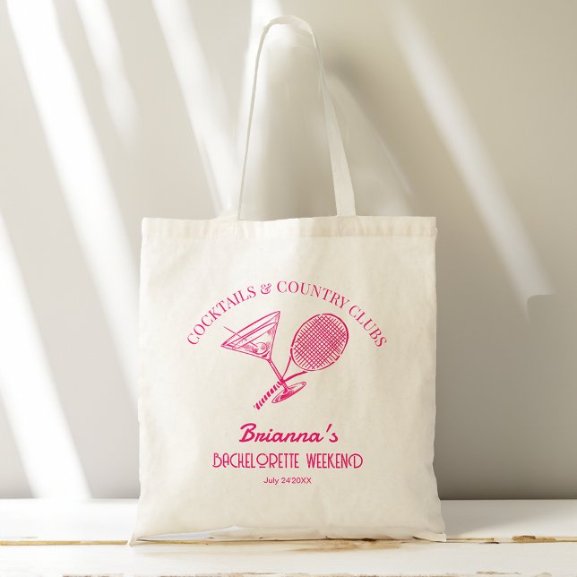 Cocktails and country clubs tennis Bachelorette Tote Bag (Cocktails and country clubs tennis Bachelorette party weekend bridesmaid gifts personalized Tote Bag)