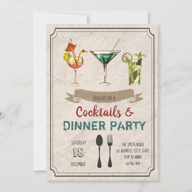 Cocktails and dinner party invitation (Front)