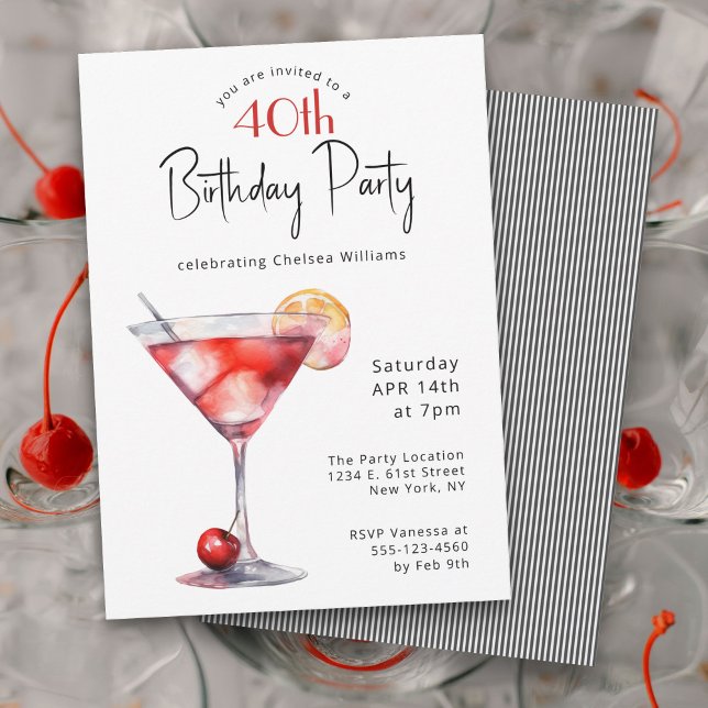 Cocktails and Fun 40th Birthday Party Invitation (Creator Uploaded)