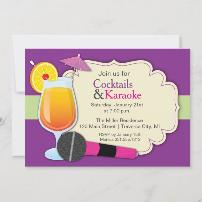 Cocktails and Karaoke Birthday Party Invitation (Front)