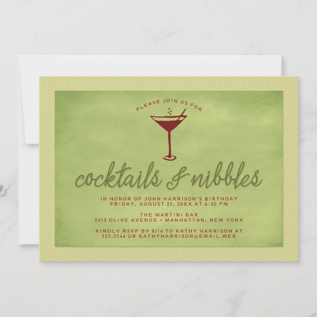 Cocktails and Nibbles Red Green Holiday Party Invitation (Front)