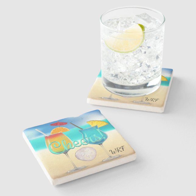 Cocktails Beach Monogram Coaster (Side)