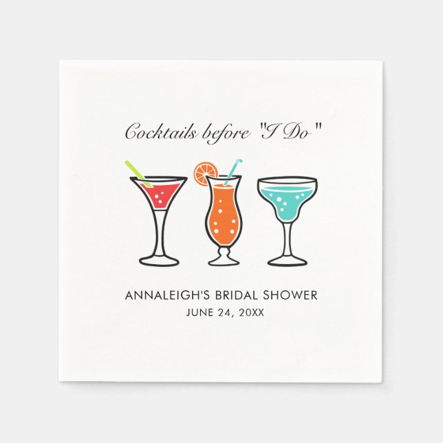 Cocktails Before I Do Bridal Shower Paper Napkin (Front)