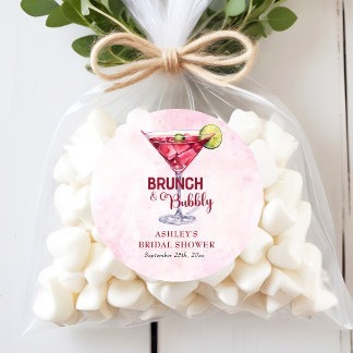 Cocktails Brunch & Bubbly Bridal Shower  Classic Round Sticker