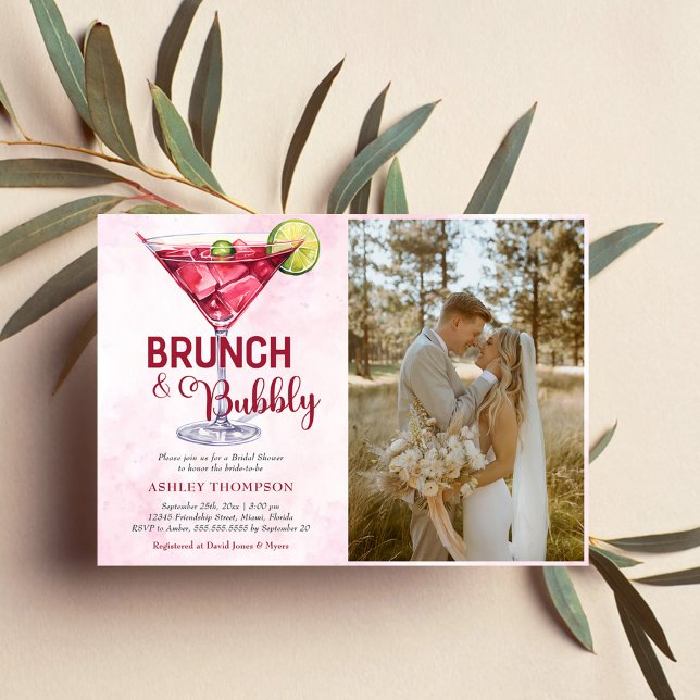 Cocktails Brunch & Bubbly Bridal Shower Photo Invitation (Creator Uploaded)
