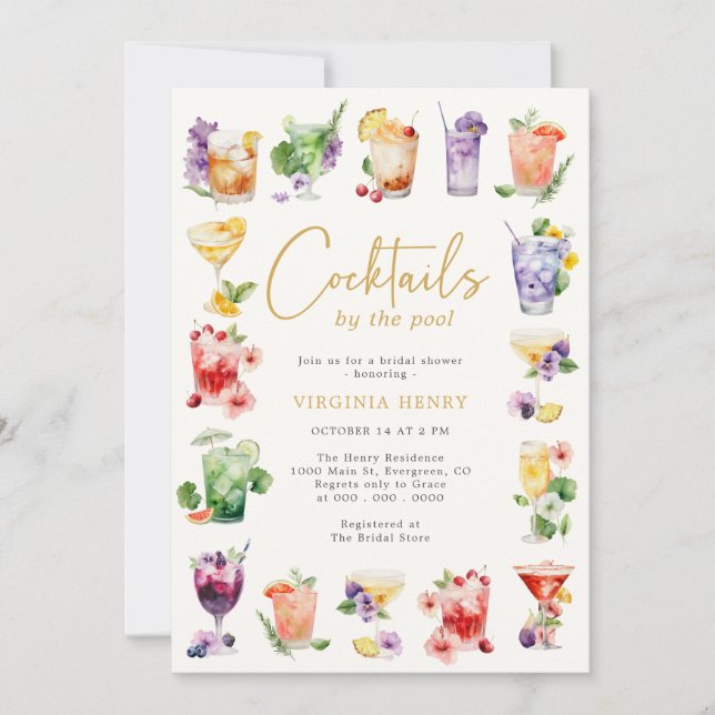 Cocktails By The Pool Invitation (Front)