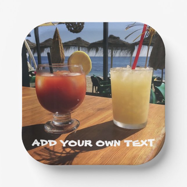 Cocktails by the Sea Custom Text Paper Plate (Front)