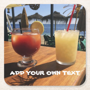 Cocktails by the Sea Custom Text Square Paper Coaster