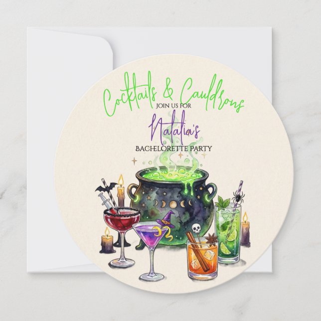 Cocktails & Cauldrons Bachelorette Invitation (Front)