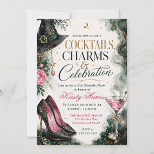 Cocktails Charms 21st Birthday Celebration Invitation