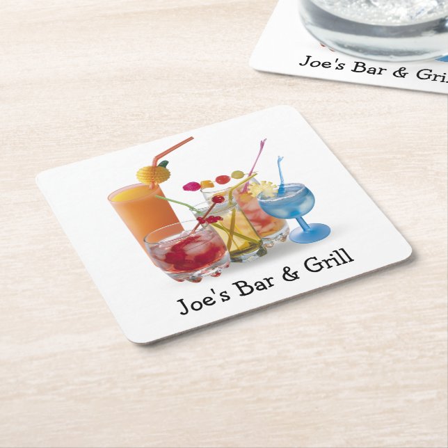 Cocktails Collection for Bar Square Paper Coaster (Angled)