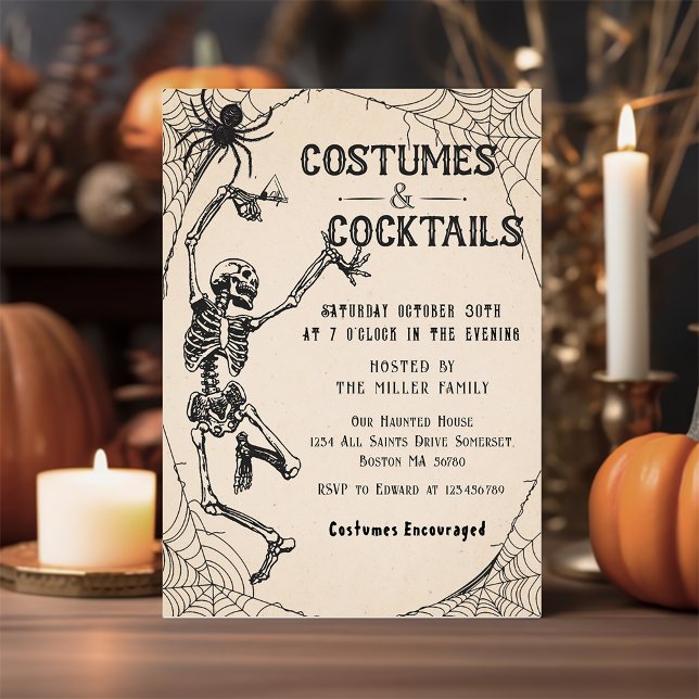 Cocktails & Costumes Skeleton Halloween Party  Invitation (Creator Uploaded)