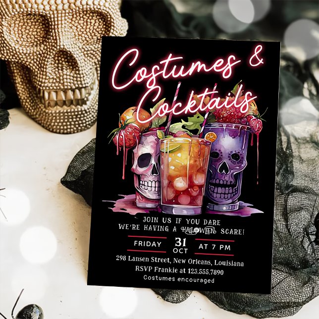 Cocktails & Costumes Skull Adult Halloween Party  Invitation (Creator Uploaded)