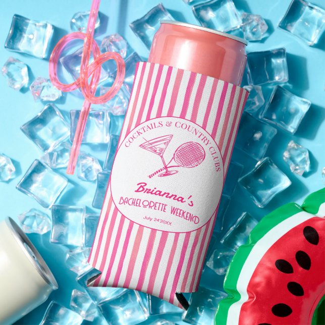 Cocktails country clubs tennis Bachelorette favour Seltzer Can Cooler (In Situ Summer)