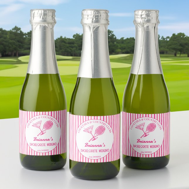 Cocktails country clubs tennis Bachelorette favour Sparkling Wine Label (Cocktails country and clubs tennis Bachelorette party favors personalized Sparkling Wine Label)