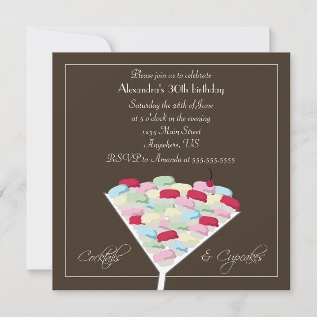 Cocktails & Cupcakes Birthday Invitation (Front)
