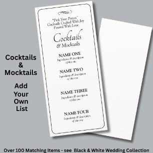 Cocktails Drinks Menu Card - Black White Infinity 
