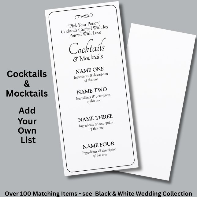 Cocktails Drinks Menu Card - Black White Infinity  (Creator Uploaded)