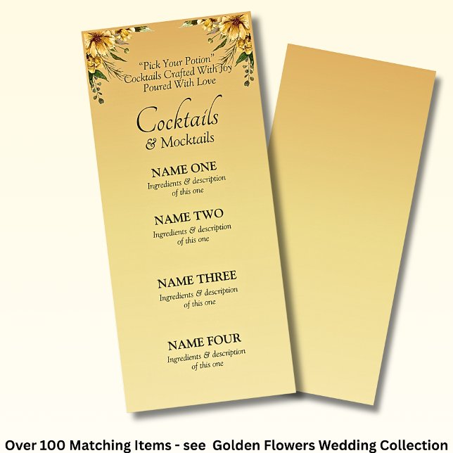 Cocktails Drinks Menu Card- Golden Flowers Set (Creator Uploaded)