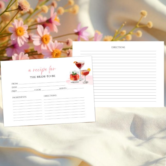Cocktails Floral Bridal Shower Recipe Cards (Creator Uploaded)