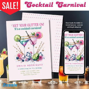 Cocktails Glitter Candy Carnival Birthday - ANY Invitation