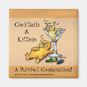 Cocktails & Kittens Gold Cartoon Magnet