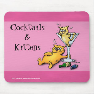 Cocktails & Kittens Pink Cartoon Mouse Pad