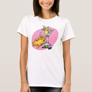 Cocktails & Kittens Pink Cartoon Shirt