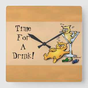 Cocktails & Kittens TIme for a Drink Gold Clock