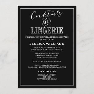 Cocktails & Lingerie Shower Invitations Black