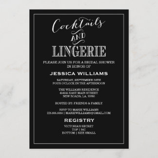 Cocktails & Lingerie Shower Invitations | Black