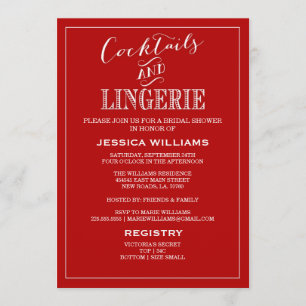 Cocktails & Lingerie Shower Invitations Red