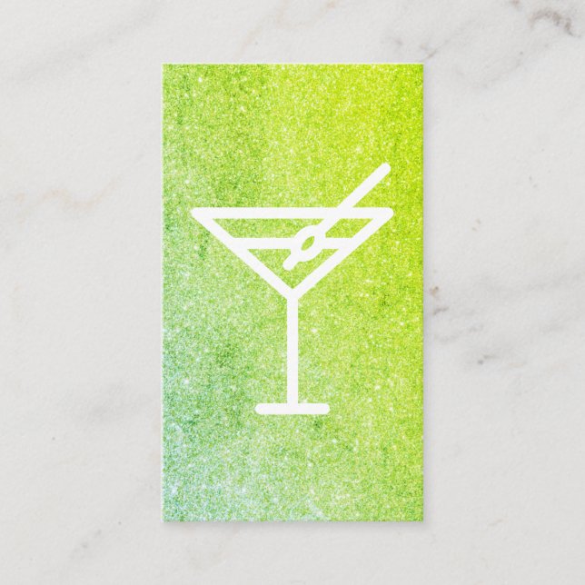 Cocktails Martini Glamour Green Glitter Business Card (Front)