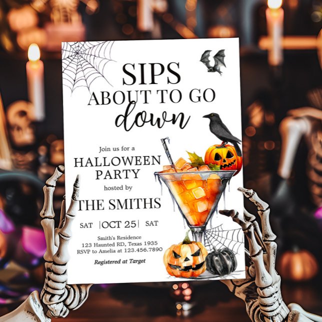 Cocktails Martini Halloween Party Invitation (Sips About to Go Down Cocktail Halloween Party Invitation)