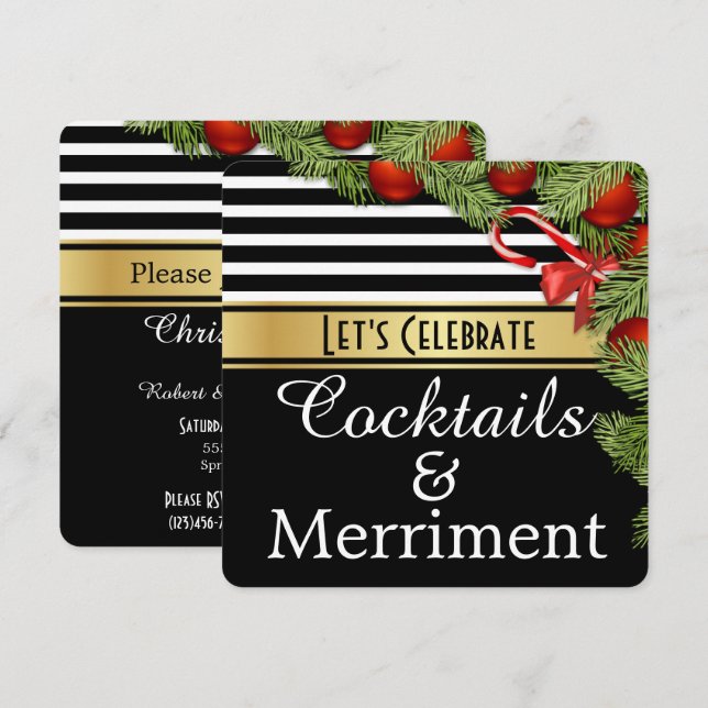 "Cocktails & Merriment" Holiday Party Invitation (Front/Back)