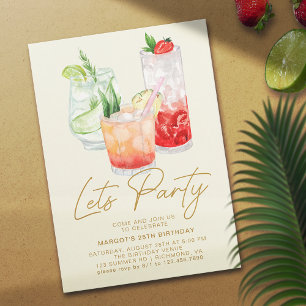 Cocktails   Modern Simple Any Age Adult Birthday Invitation