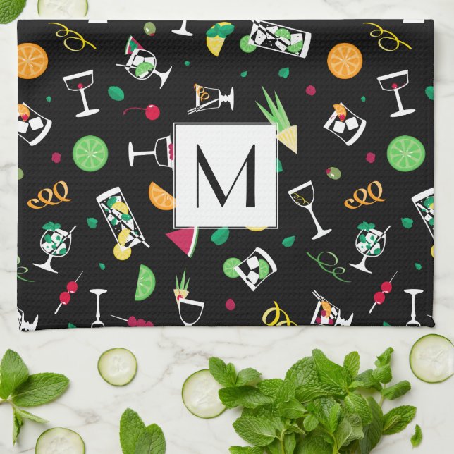 Cocktails Party Pattern Tea Towel (Folded)