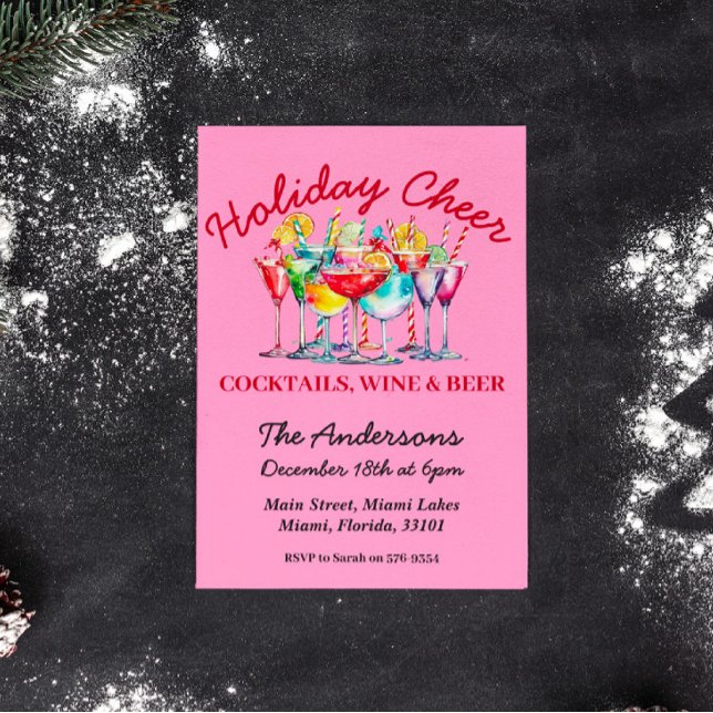 Cocktails, Wine & Beer Christmas Party Invitation  Postcard (Creator Uploaded)