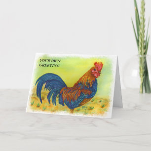 COCKY COLORFUL ROOSTER CUSTOMIZABLE GREETING CARD