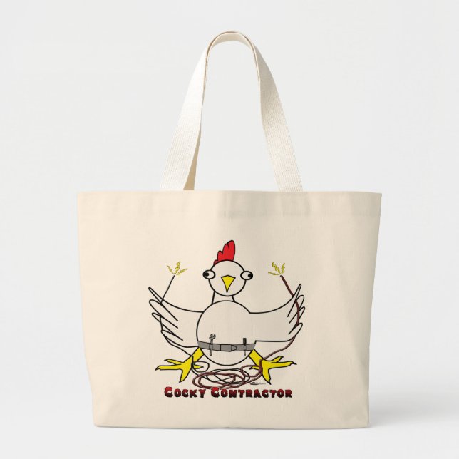 Cocky Contractor Large Tote Bag (Front)