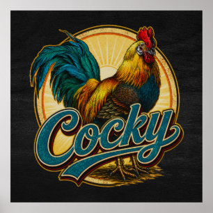 Cocky Rooster Vintage Farmhouse Poster