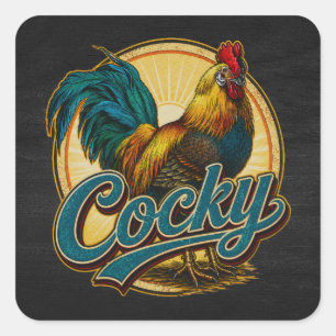 Cocky Rooster Vintage Farmhouse Square Sticker