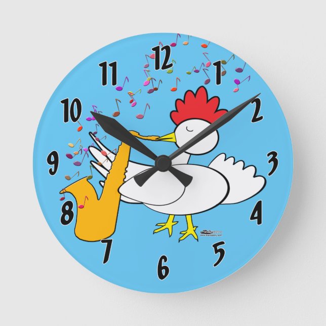 Cocky Sax Player Round Clock (Front)