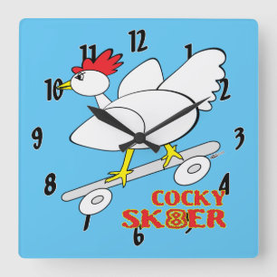 Cocky Skater Square Wall Clock