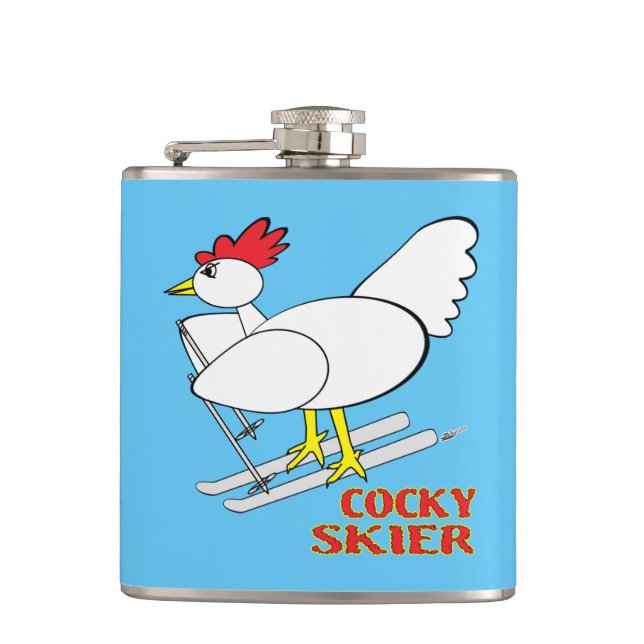 Cocky Skier Hip Flask (Front)
