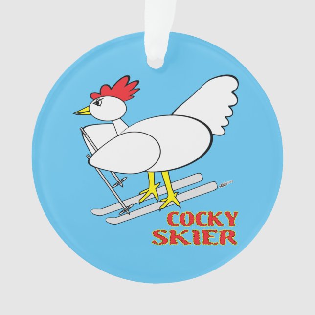 Cocky Skier Ornament (Front)