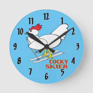 Cocky Skier Round Clock